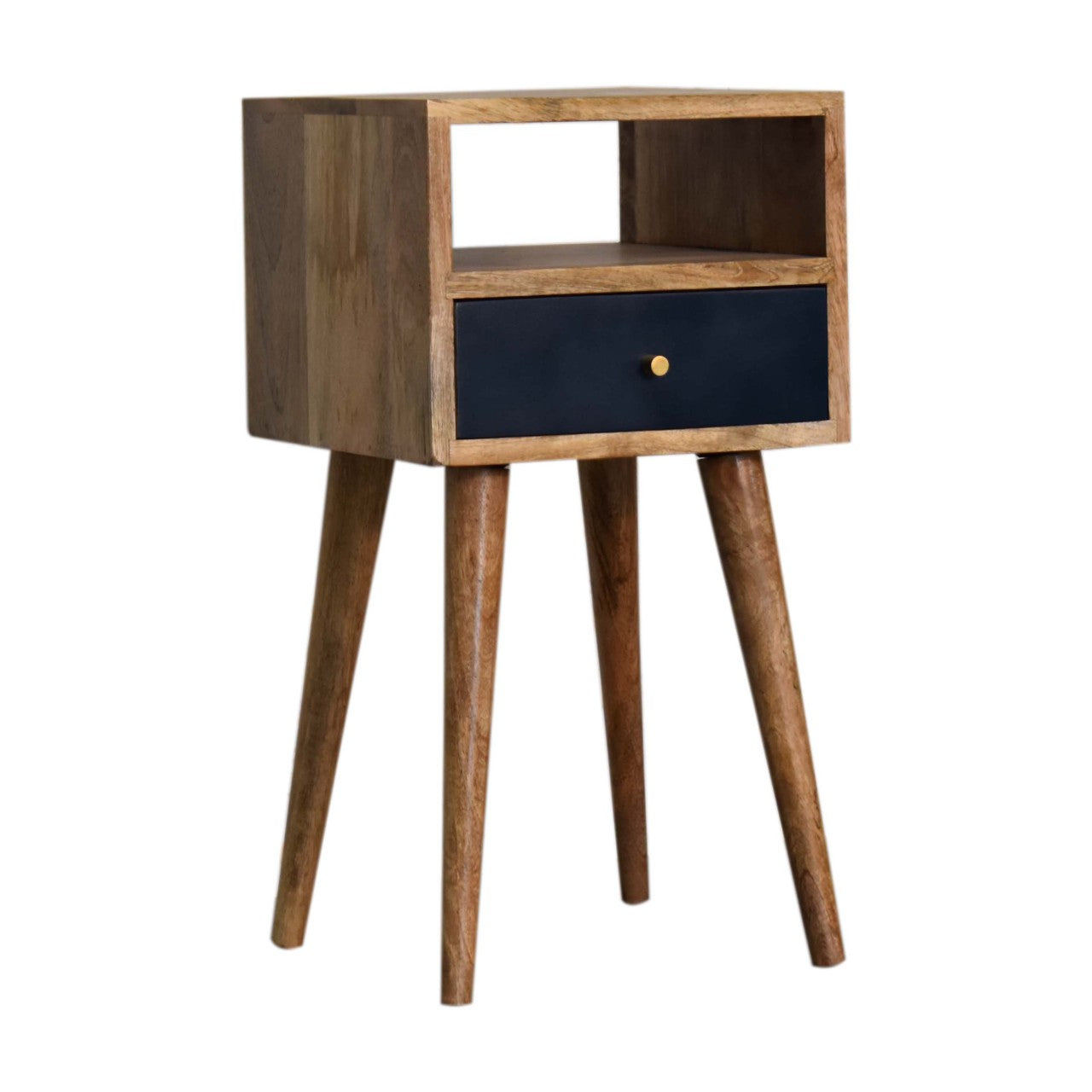 Mini Navy Blue Hand Painted Bedside Table | Open Shelf
