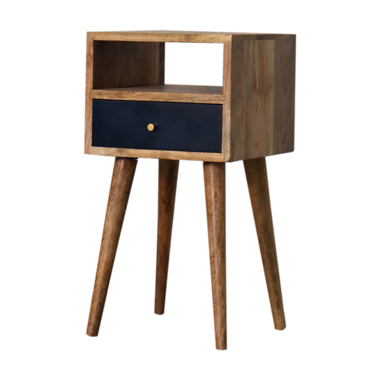 Mini Navy Blue Hand Painted Bedside Table | Open Shelf