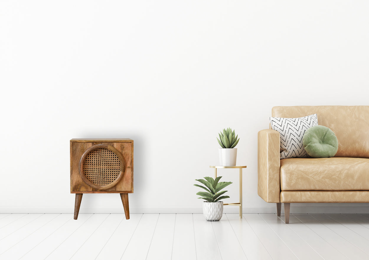 Larissa Door Bedside Table | Oak Rattan