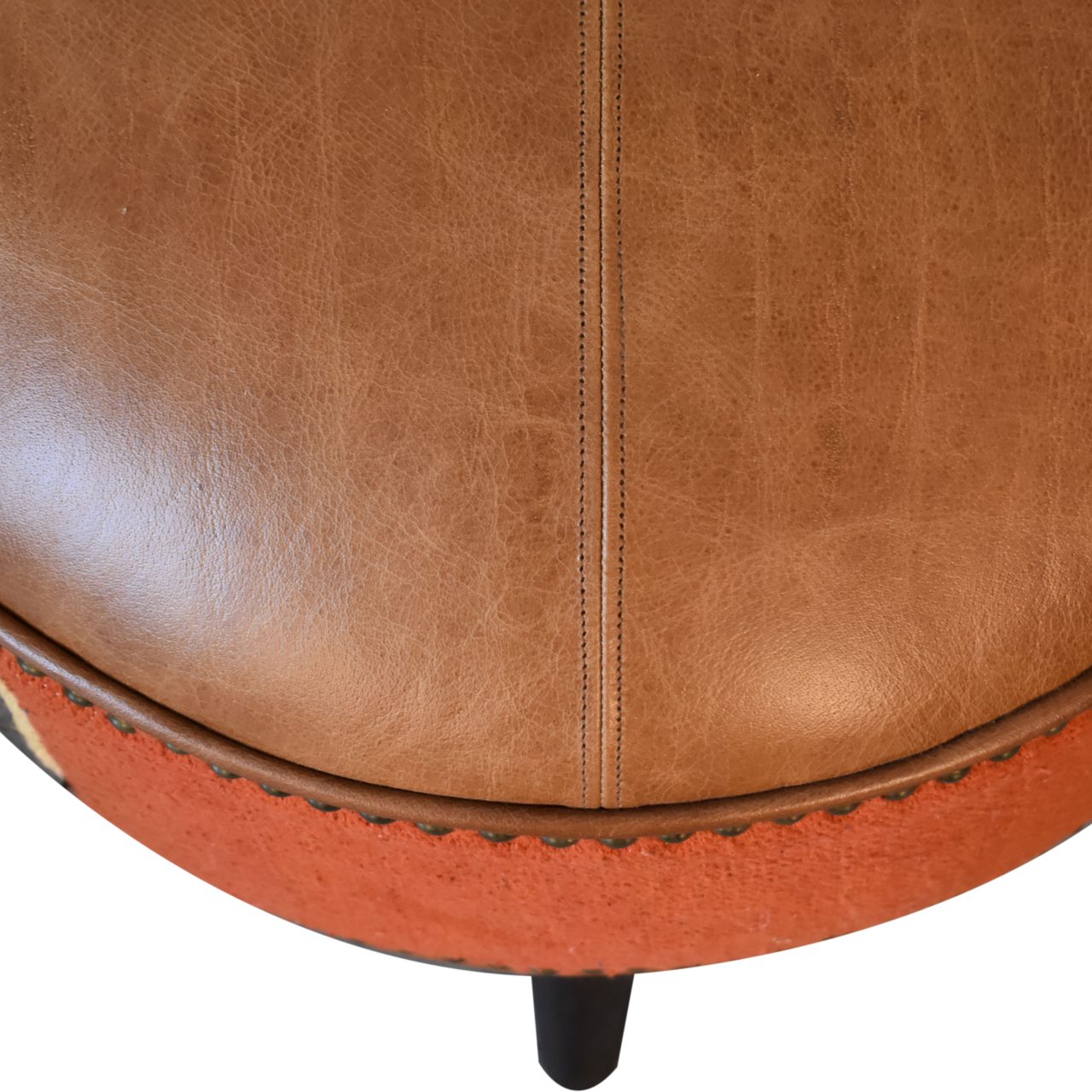 Durrie & Leather Mixed Footstool | Buffalo Leather