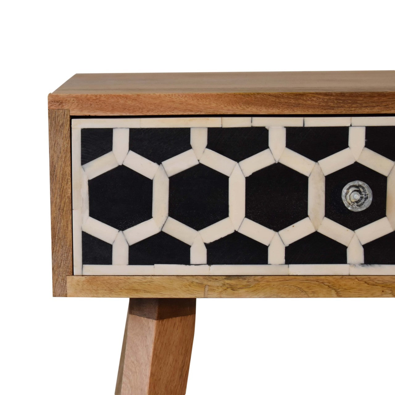 Bone Inlay Tapered Bedside Table | Oak-Ish Solid Mango Wood