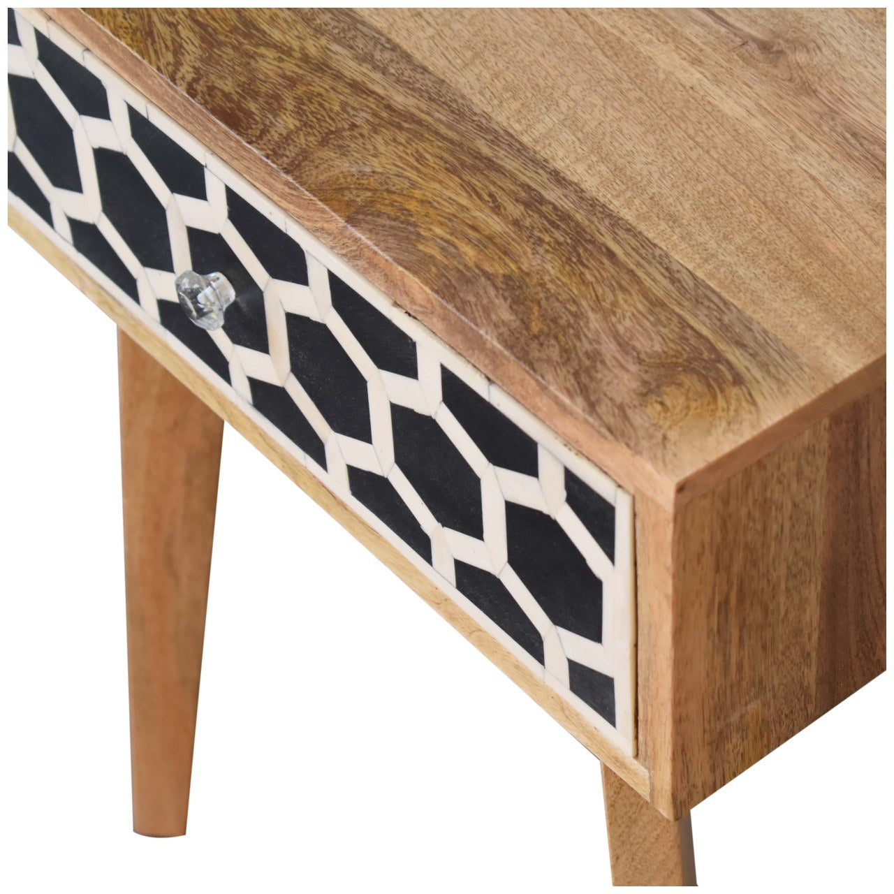 Bone Inlay Tapered Bedside Table | Oak-Ish Solid Mango Wood