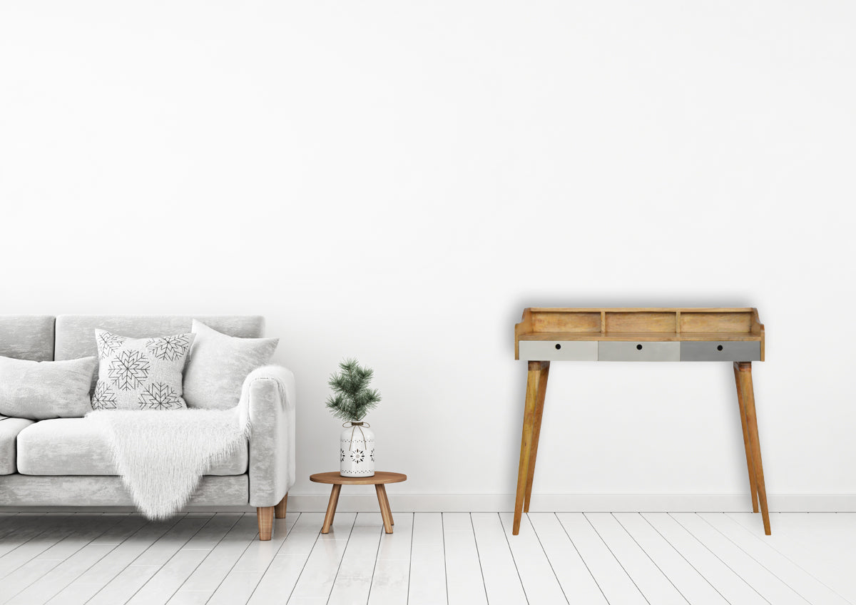Grey Gallery Writing Desk | Oak Solid Mango Wood