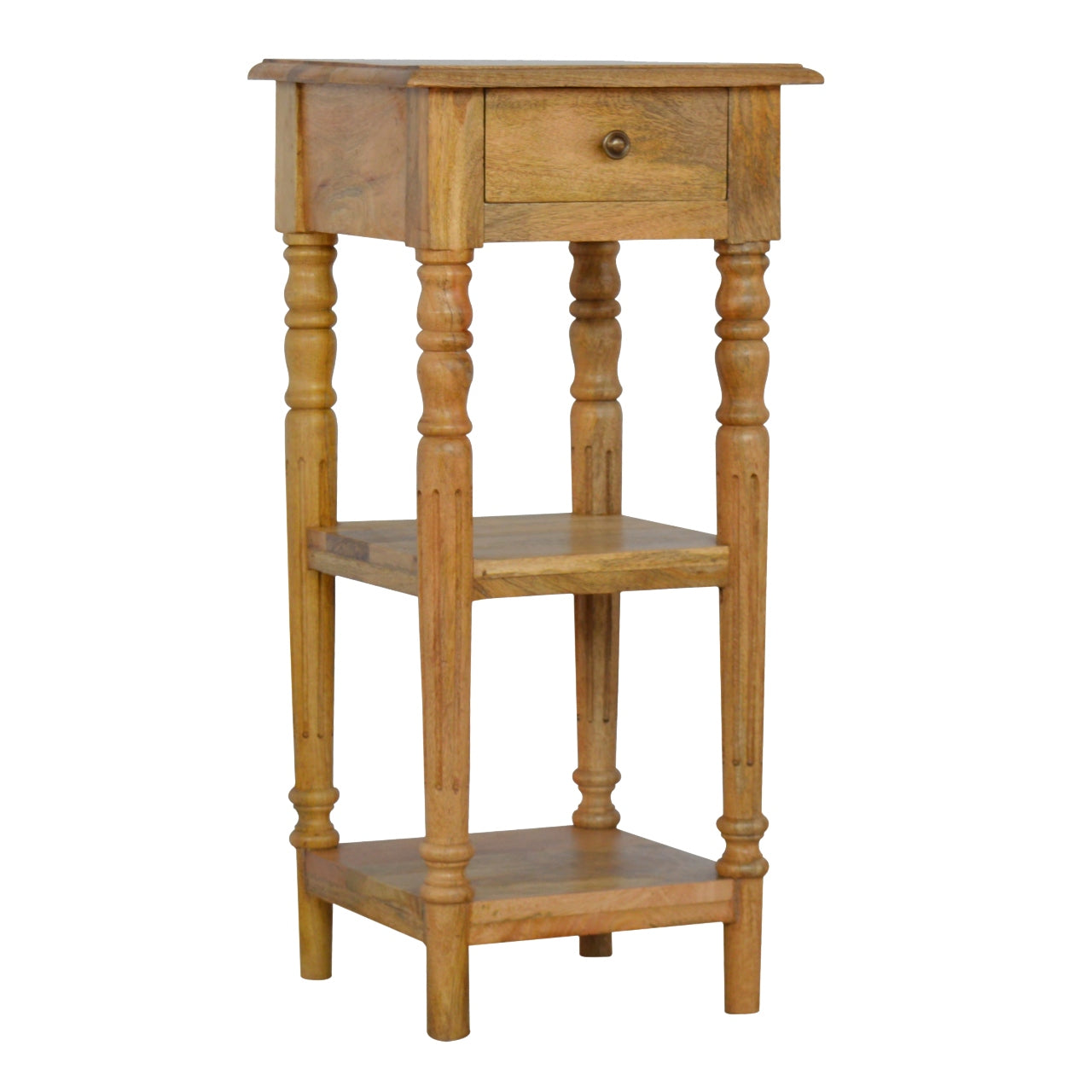 Turned Leg Telephone Table Accent Piece | Oak-Ish Solid Mango Wood