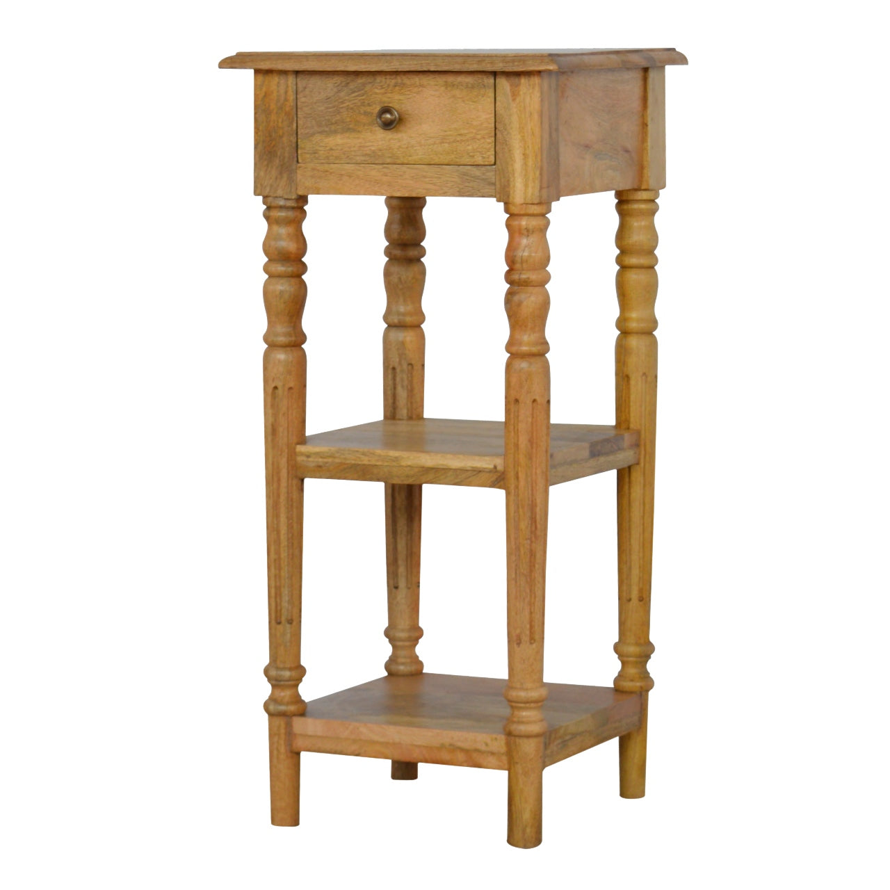 Turned Leg Telephone Table Accent Piece | Oak-Ish Solid Mango Wood