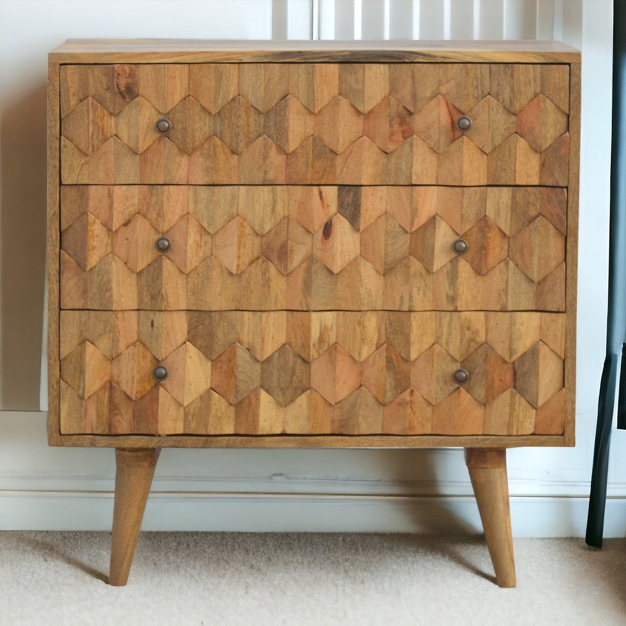 Pineapple Carved Chest of Drawers | Oak-Ish Mango Wood Hand-Carved