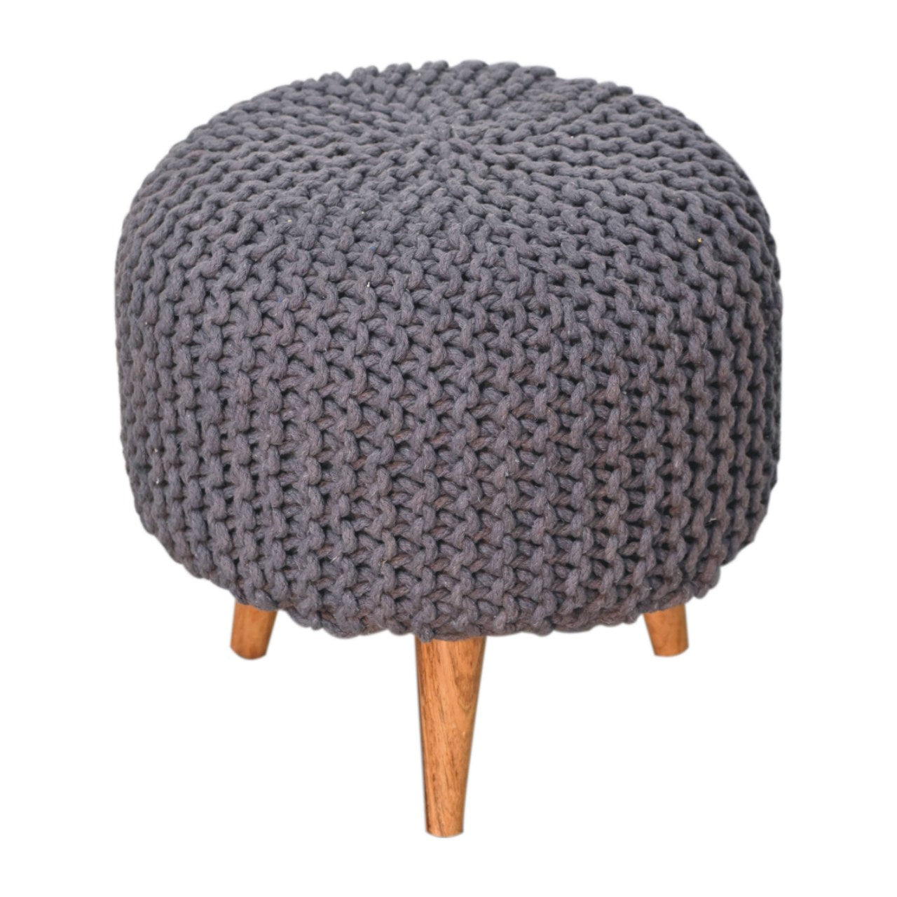 Keeva Grey Round Footstool | Oak Solid Mango Wood