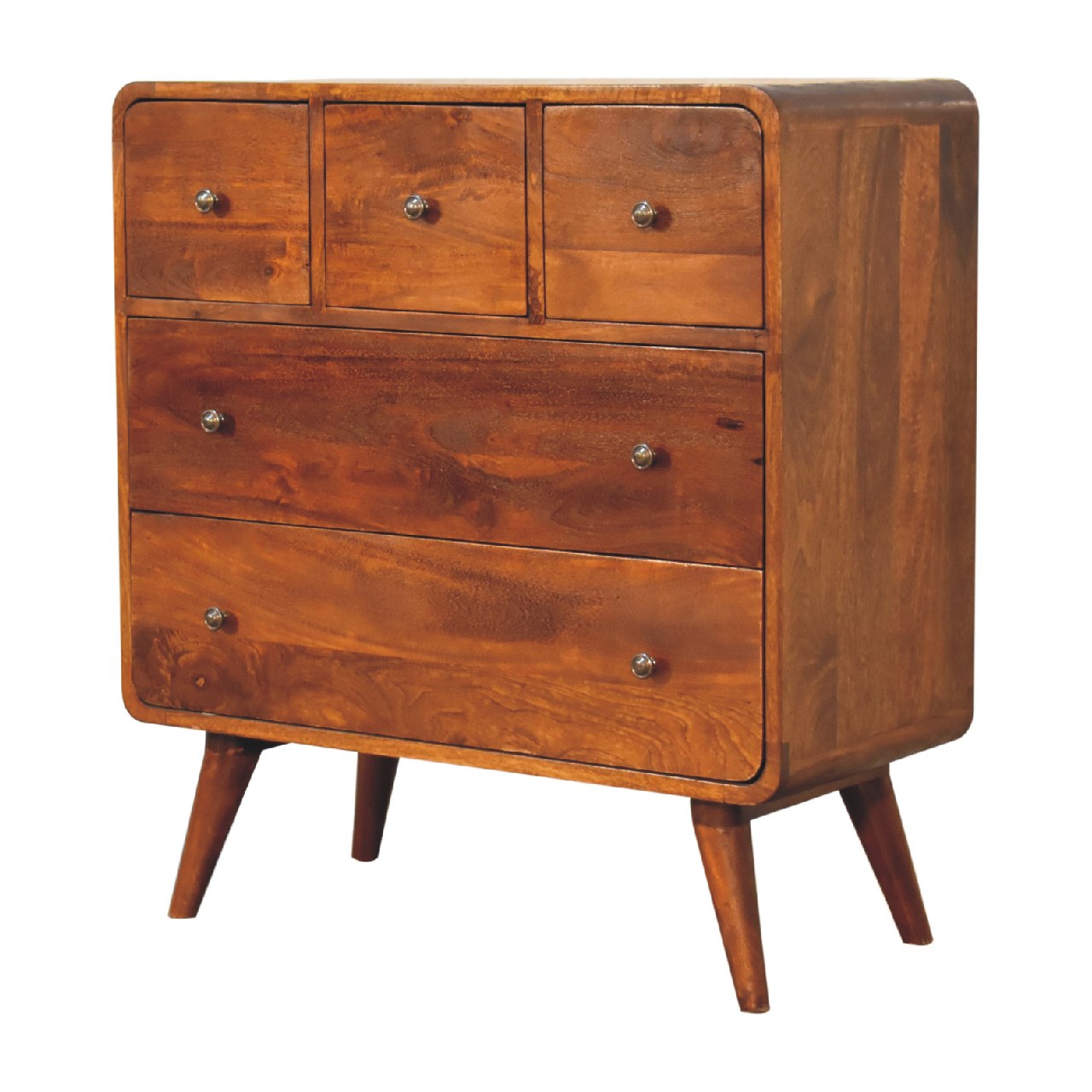 3 over 2 Curved Chestnut Chest of Drawers