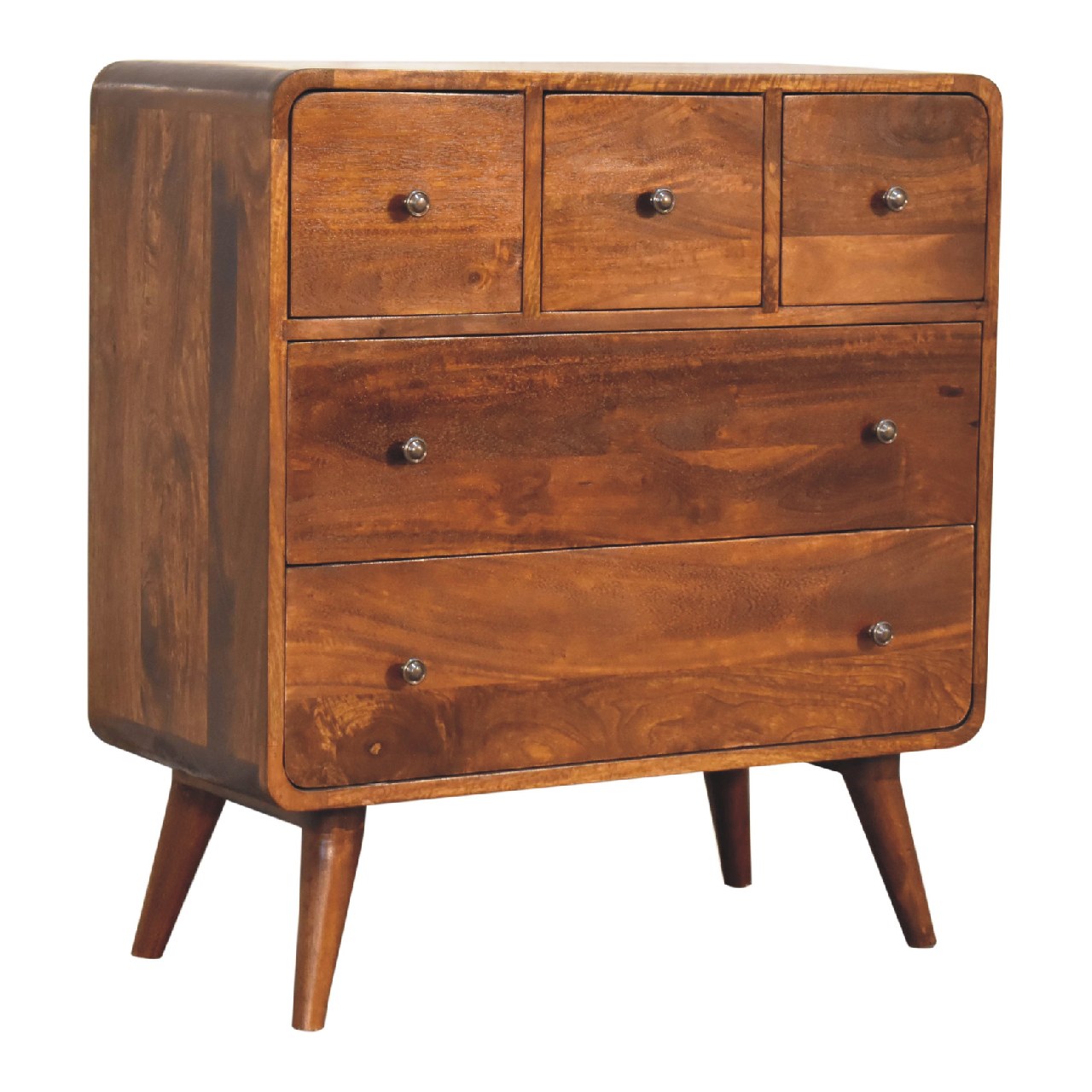 3 over 2 Curved Chestnut Chest of Drawers