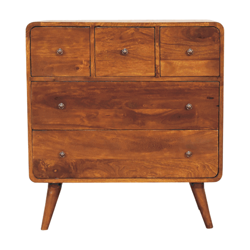3 over 2 Curved Chestnut Chest of Drawers