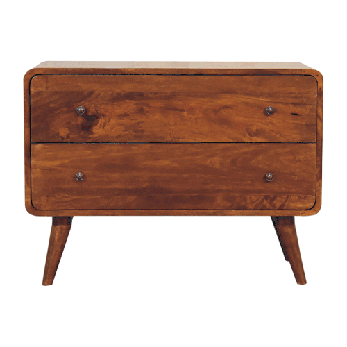 2-Drawer Curved Chestnut Chest of Drawers