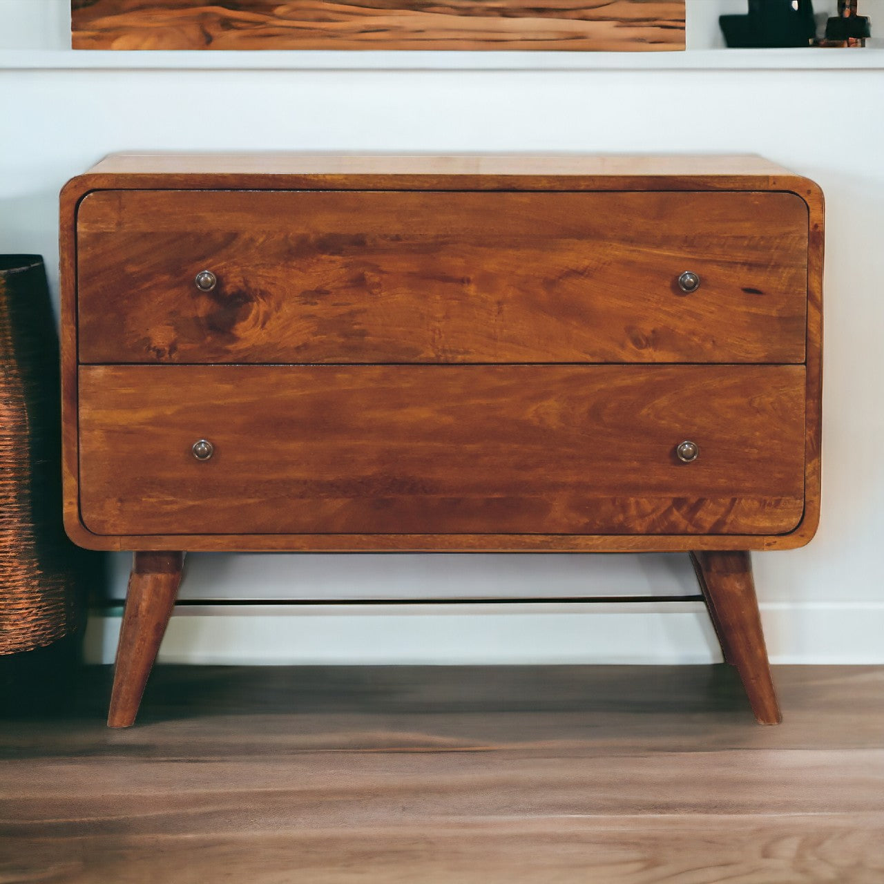 2-Drawer Curved Chestnut Chest of Drawers