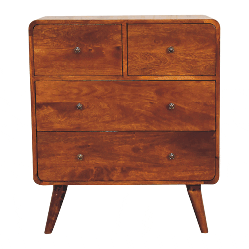 2 over 2 Curved Chesnut Chest of Drawers | Chestnut Mango Wood