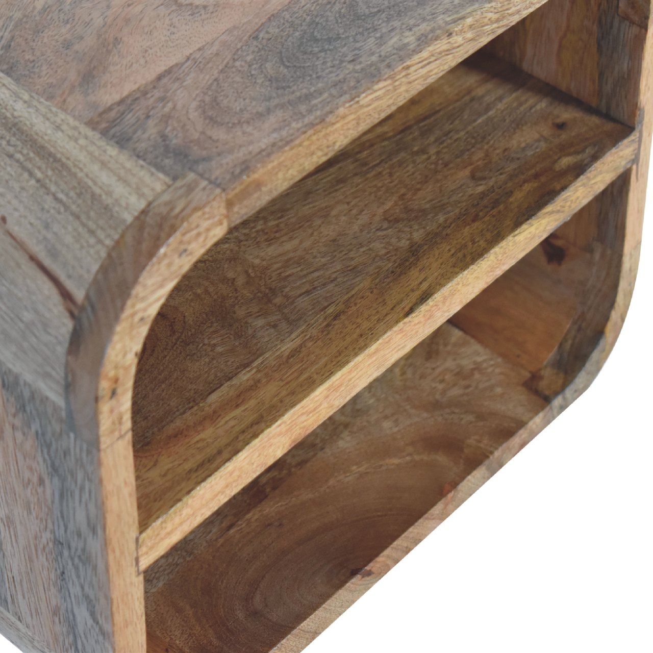 Oak-ish Floating Open Curve Bedside Table | Wall-Mounted