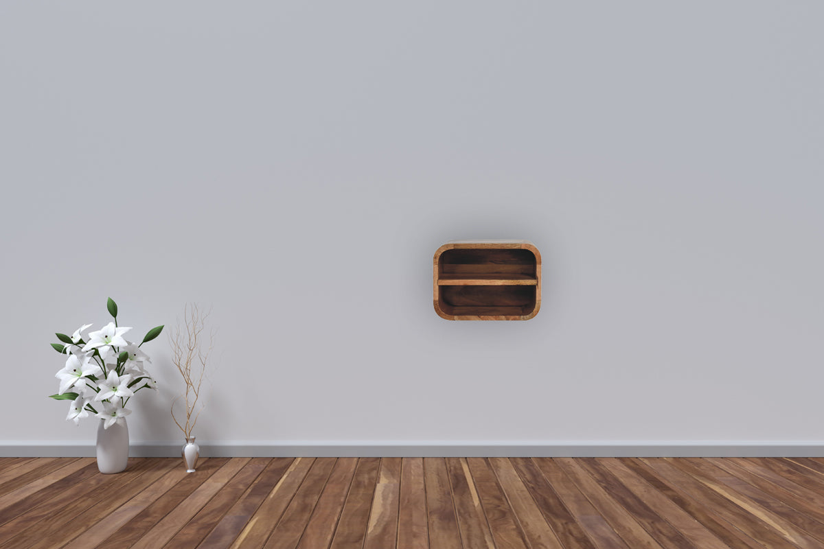 Oak-ish Floating Open Curve Bedside Table | Wall-Mounted