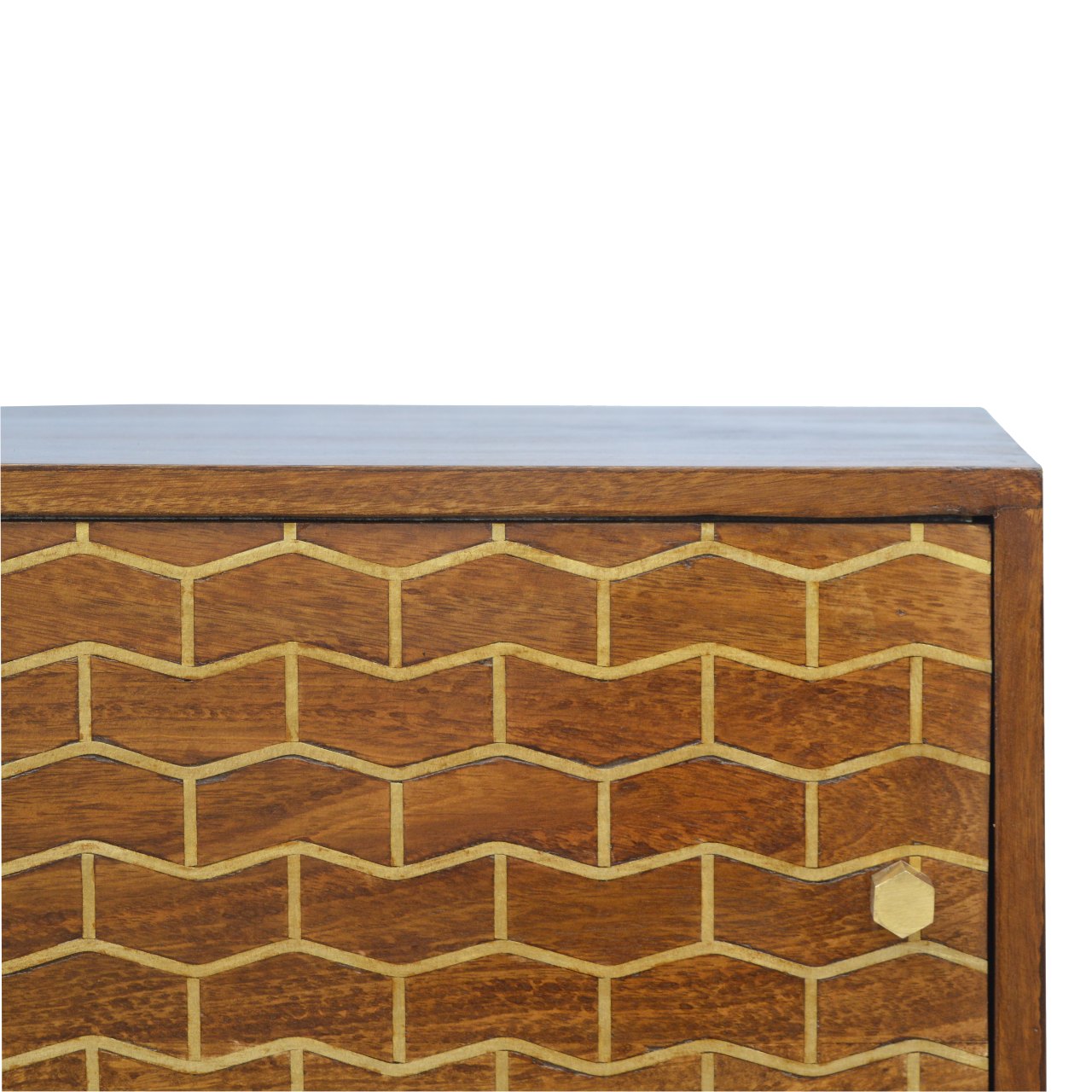 Gold Art Pattern Sideboard Chest of Drawers | Chestnut Solid Mango Wood