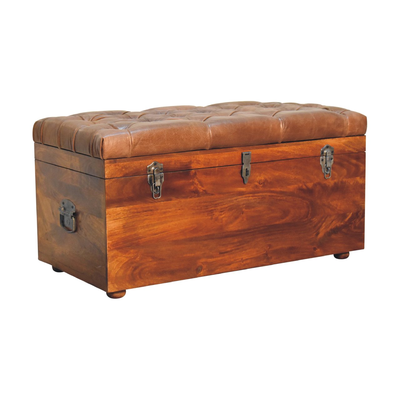 Buffalo Hide Chestnut Storage Trunk Storage Bench | Linen Hidden Storage