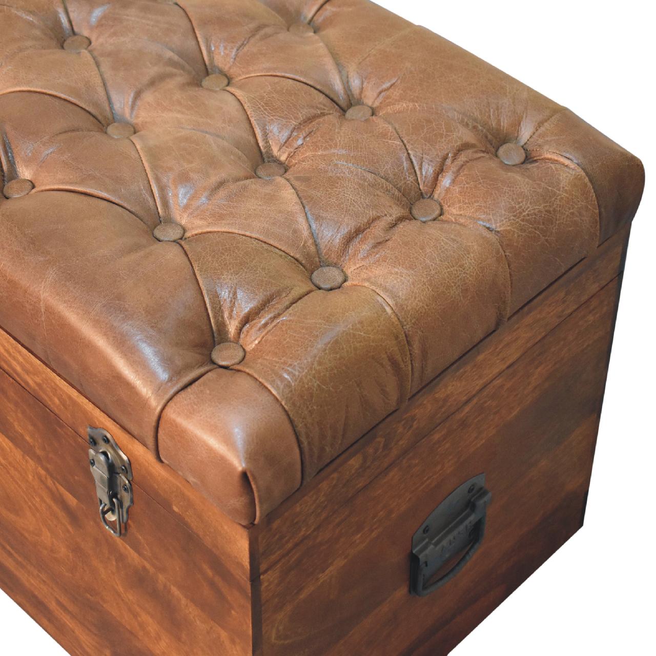 Buffalo Hide Chestnut Storage Trunk Storage Bench | Linen Hidden Storage