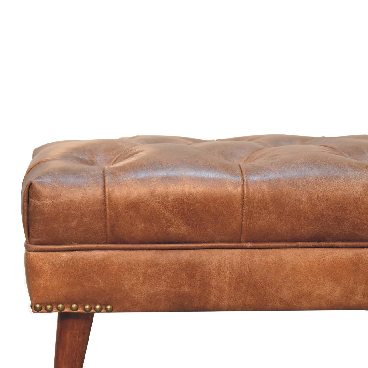 Harbour Brown Leather Bench | Chestnut
