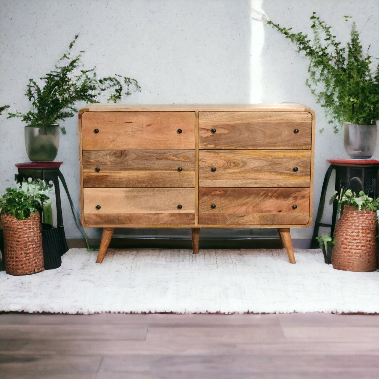 Large Curved Oak-ish Chest of Drawers