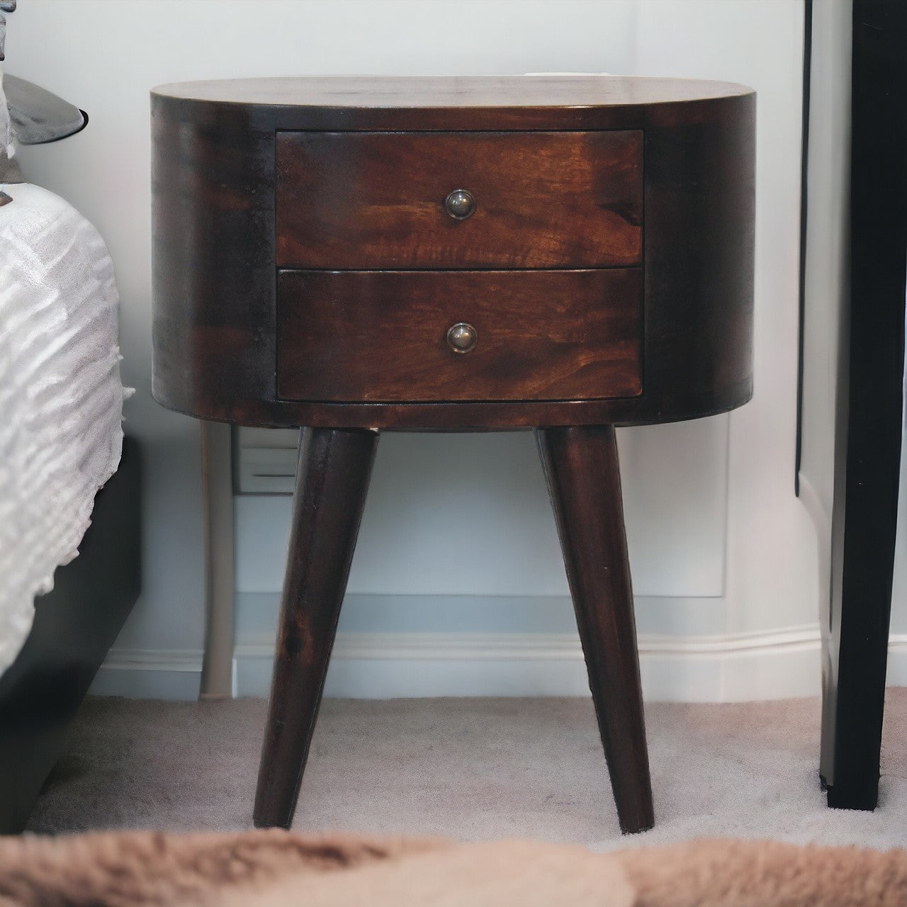 Walnut Rounded Bedside Table