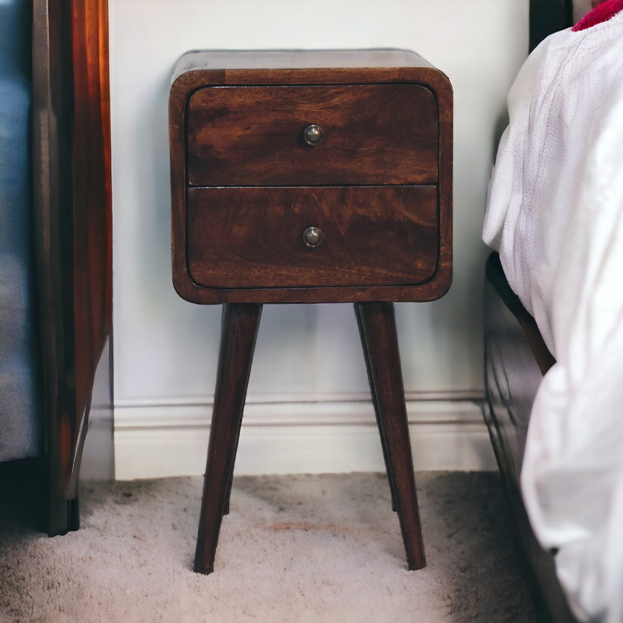 Mini Walnut Curved Bedside