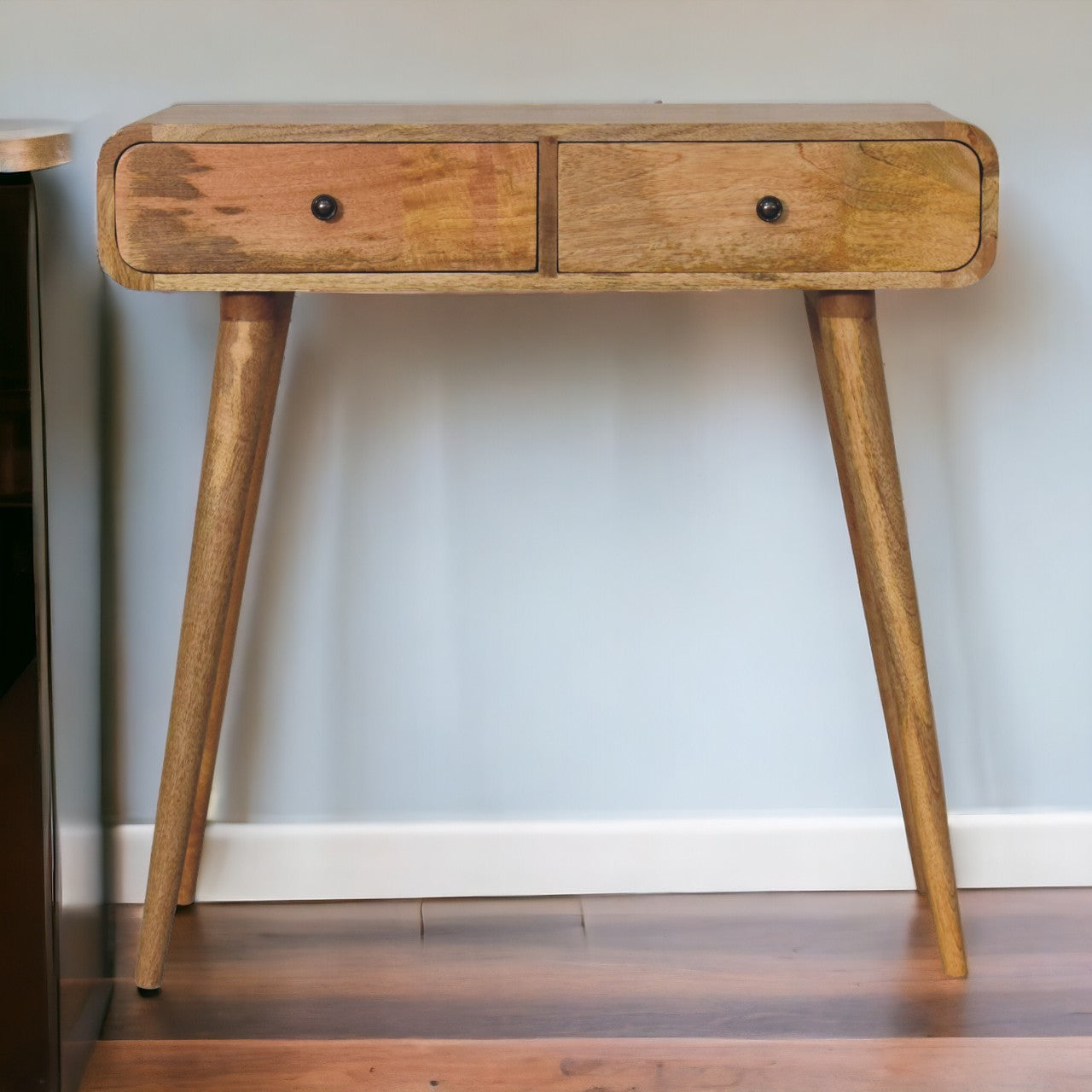 Oak-ish Curved Hallway Table Accent Piece