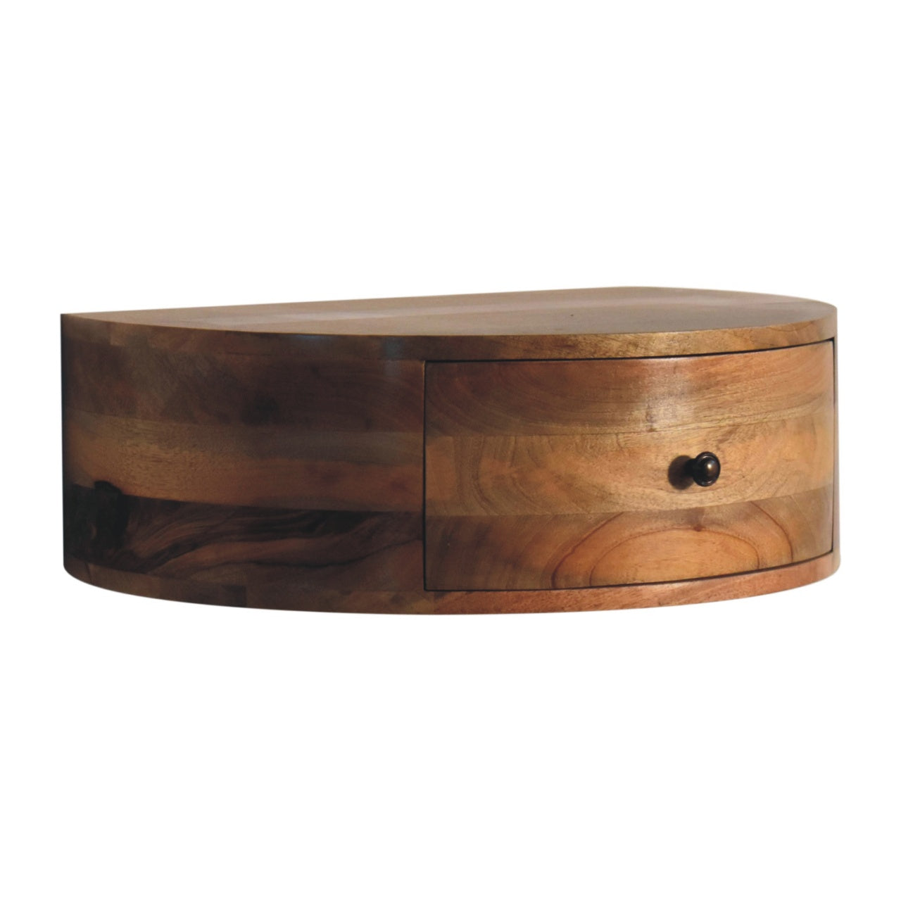 Large Wall Mounted Rounded Bedside Table | Oak Mango Wood Wall-Mounted