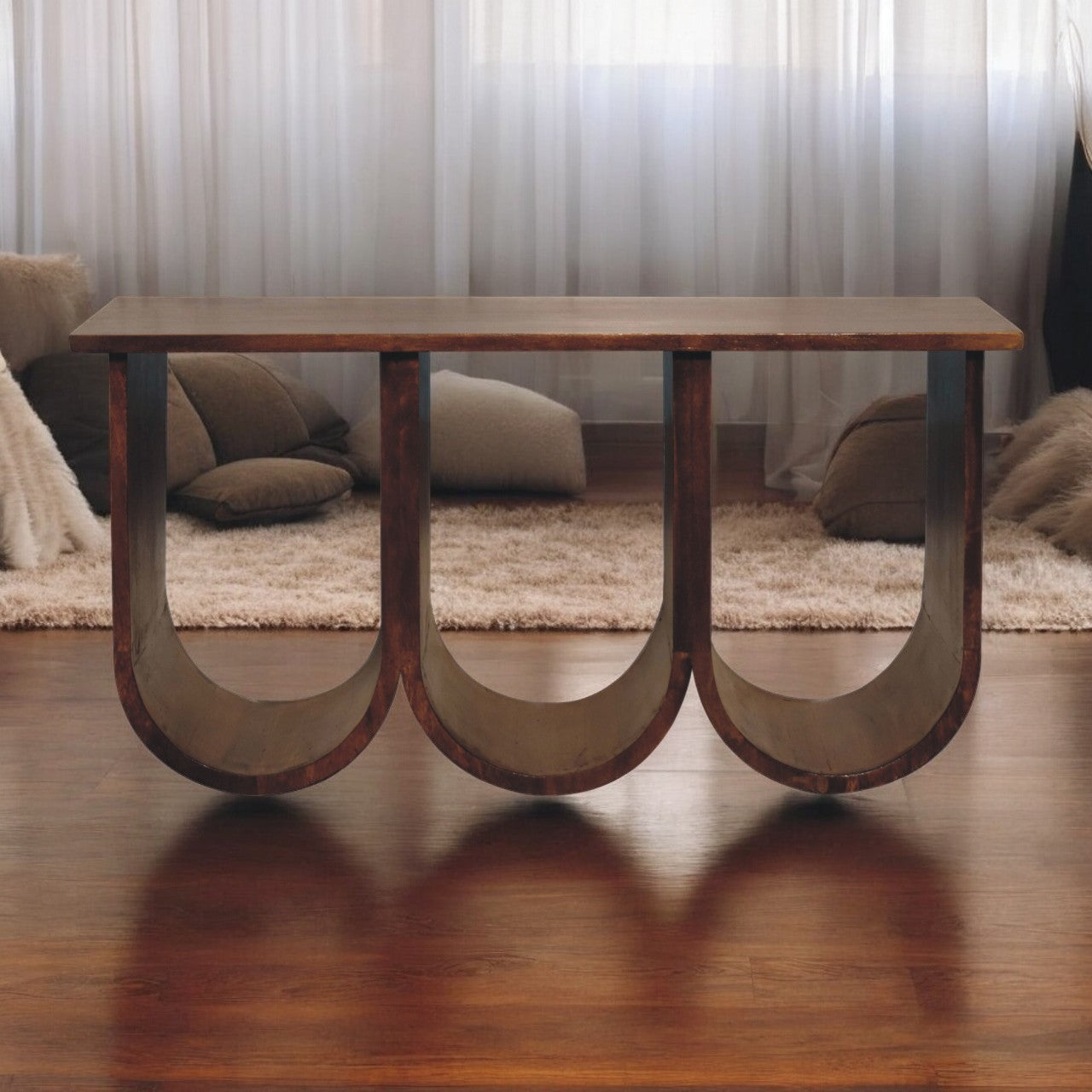Triple Open Style Coffee Table | Chestnut Solid Mango Wood