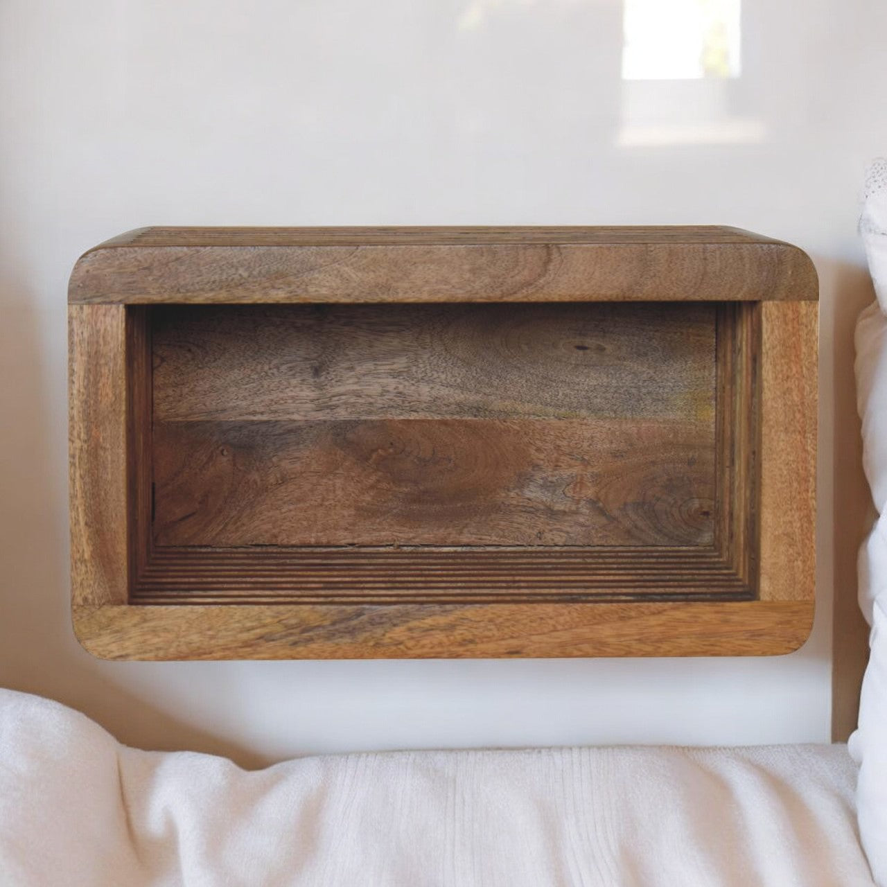 Soba Wall Mounted Bedside Table | Oak-Ish Solid Mango Wood Wall-Mounted