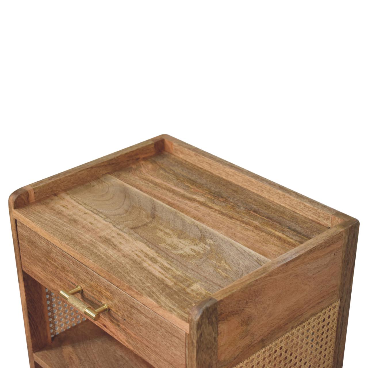 Larissa T-Bar Open Bedside Table | Oak Mango Wood Open Shelf