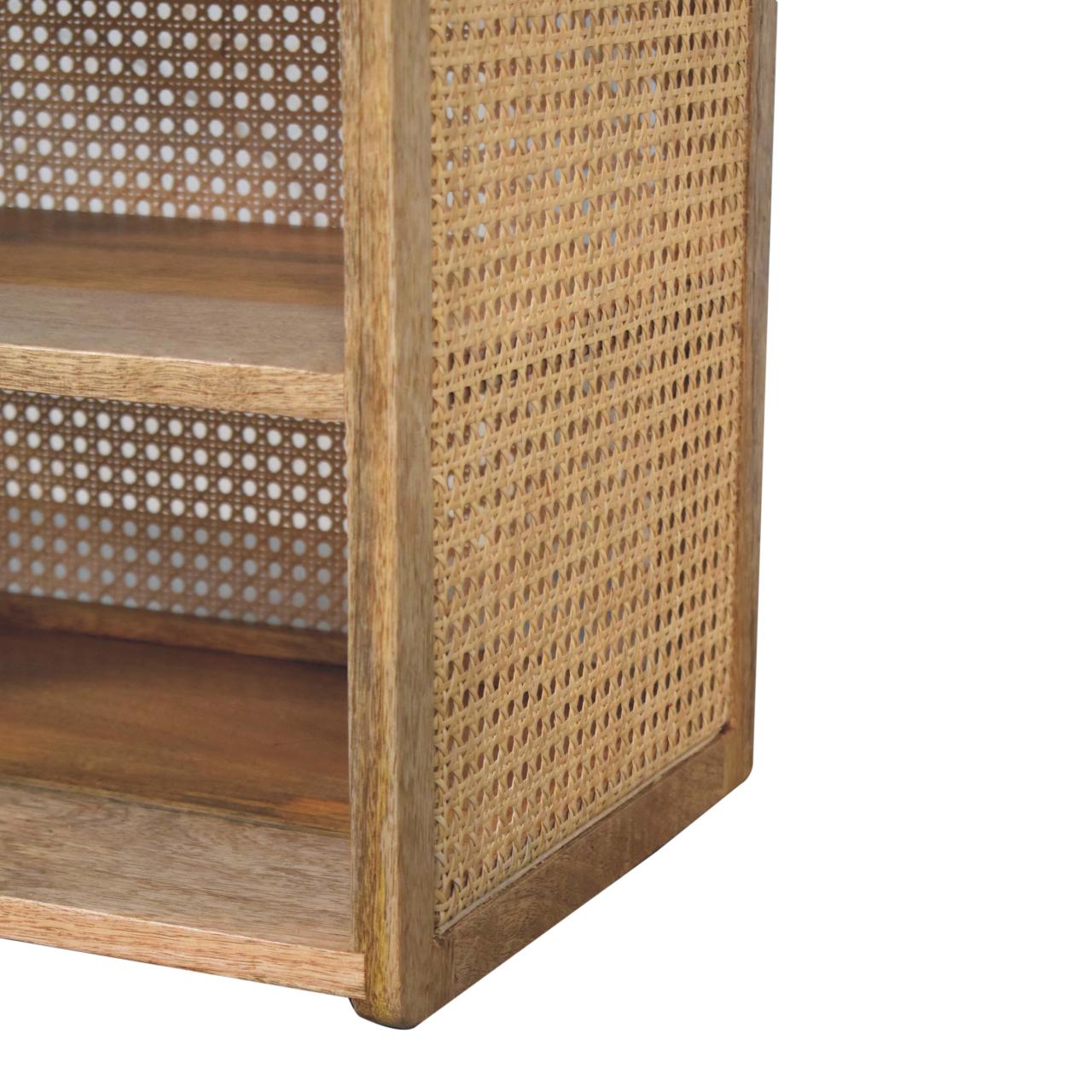 Larissa T-Bar Open Bedside Table | Oak Mango Wood Open Shelf