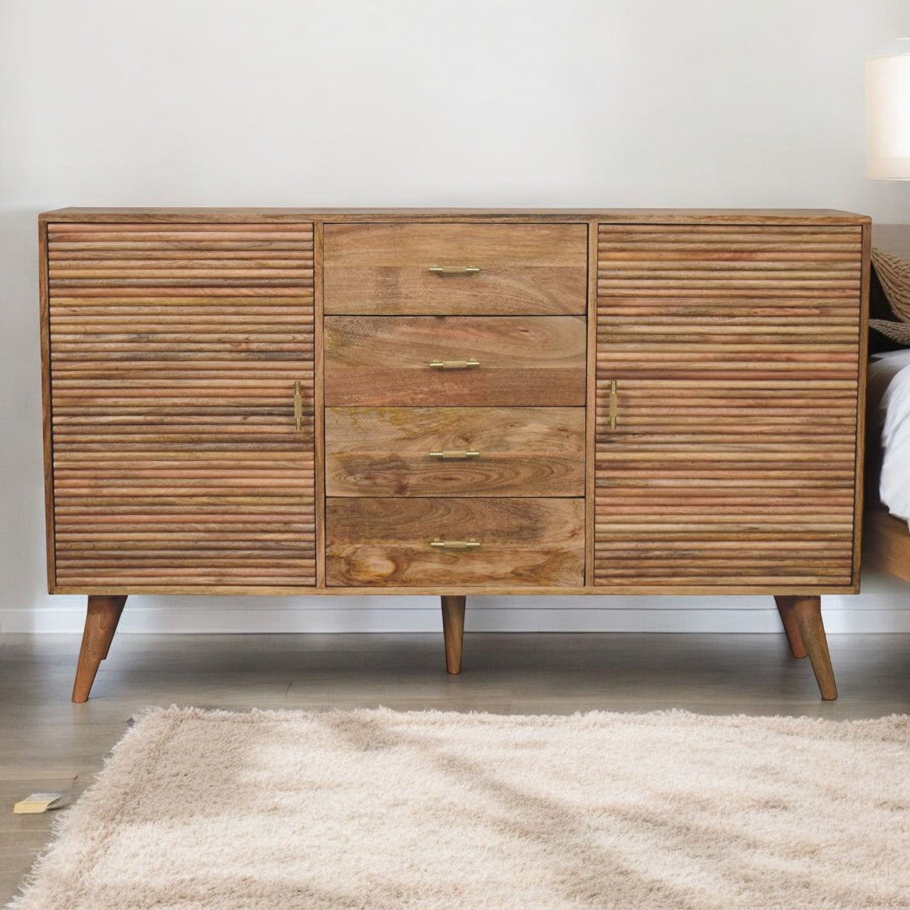 Soba T-Bar Large Nordic Chest of Drawers | Oak Solid Mango Wood