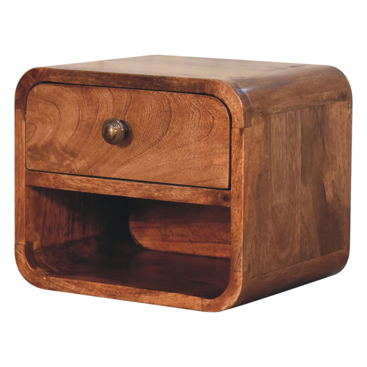 Mini Honey Caramel Wall Mounted Bedside with Open Slot Bedside | Mango Wood