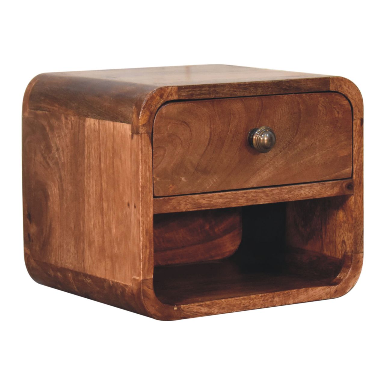 Mini Honey Caramel Wall Mounted Bedside with Open Slot Bedside | Mango Wood
