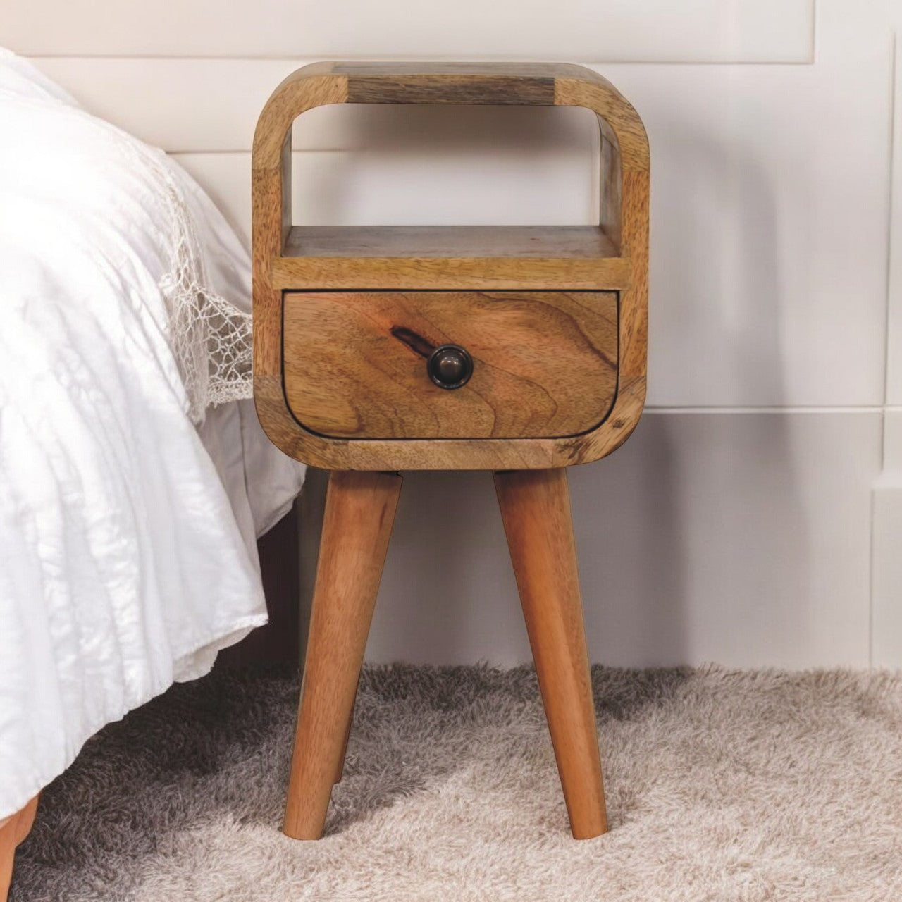 Extra Mini Oakish Curve Open Slot Bedside Table