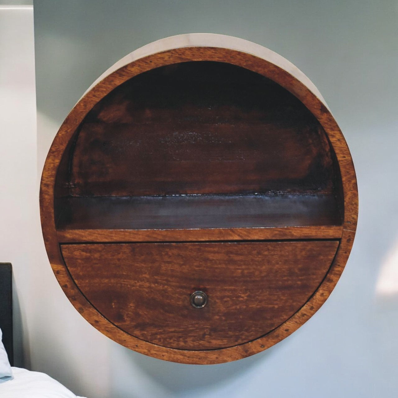 Floating Circle Chestnut Bedside Table