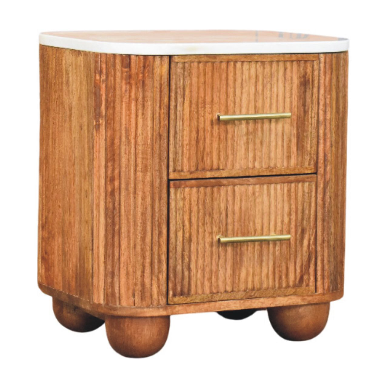 Aurora Marble Bedside Table | Marble-Effect Solid Mango Wood