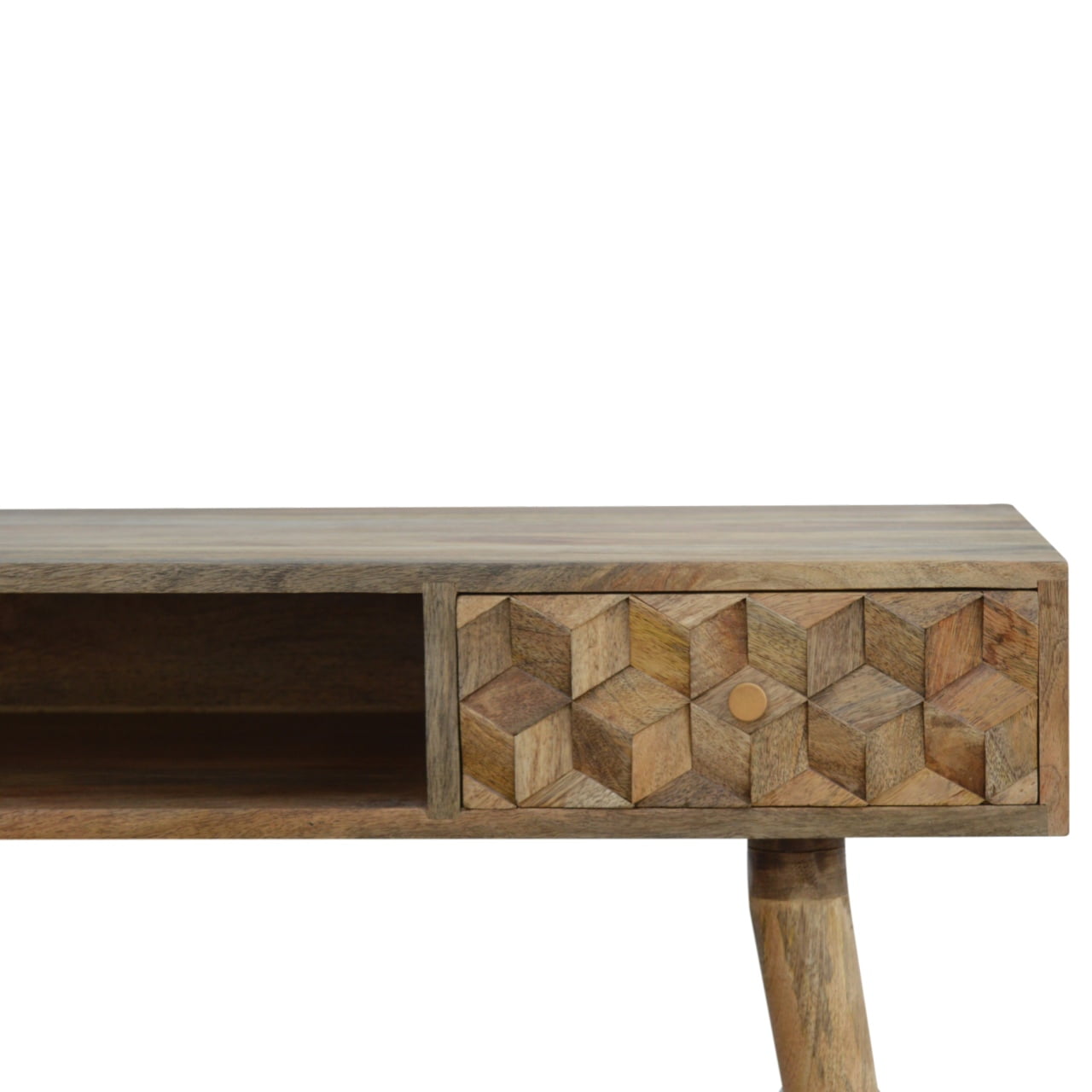 Cube Carved Writing Desk | Oak Mango Wood Hand-Carved