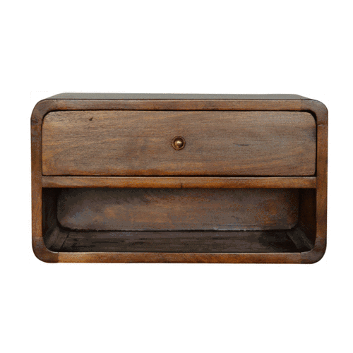 Chestnut Curve Floating Bedside Table | Wall-Mounted