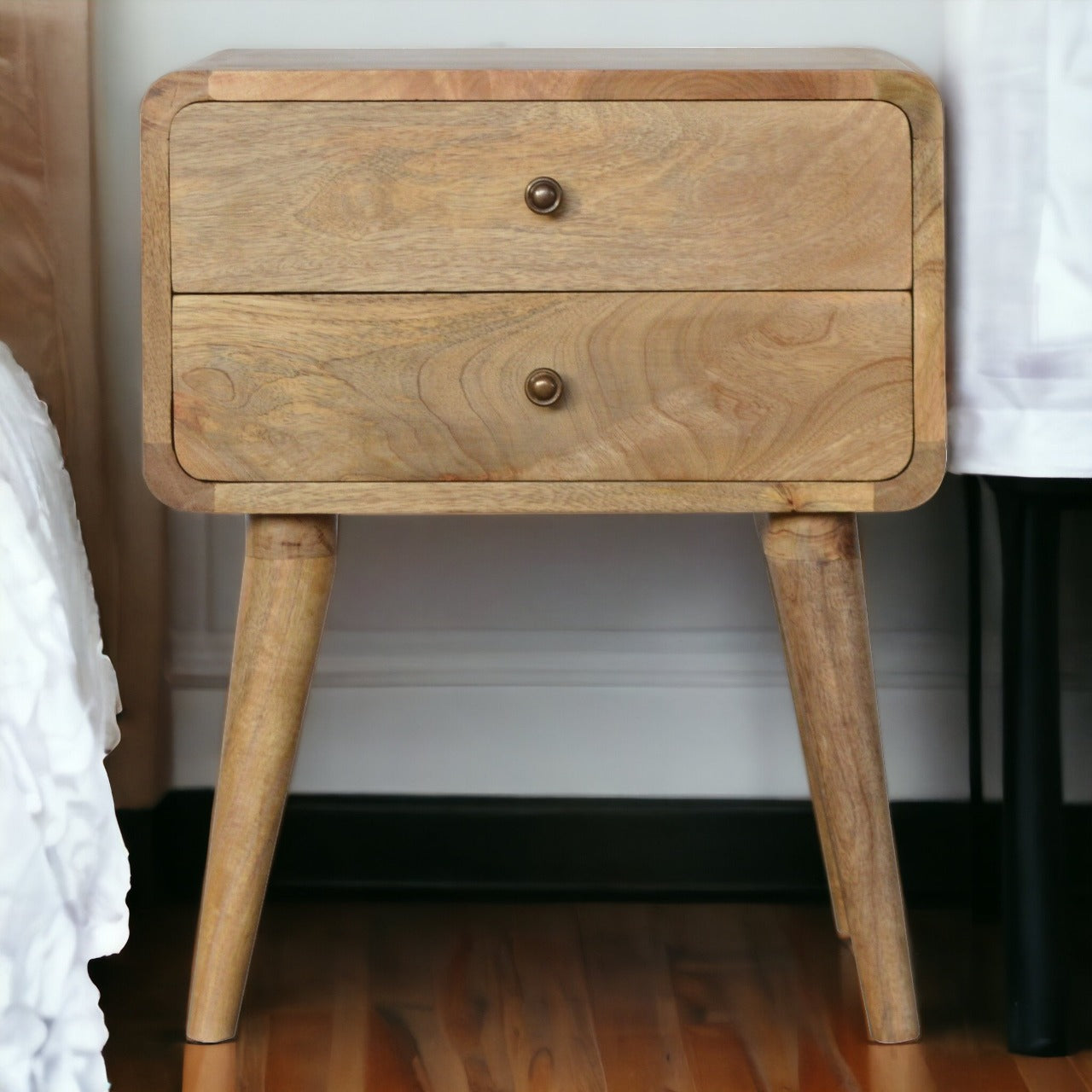 Curved Oak-ish Bedside Table