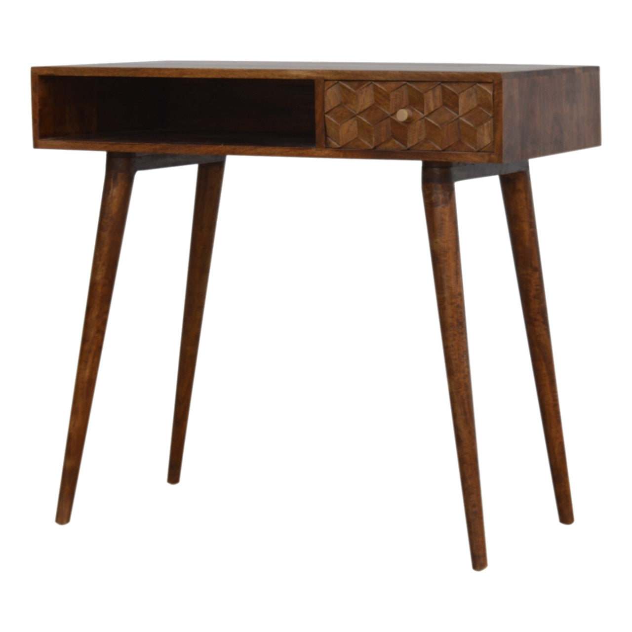 Chestnut Cube Carved Writing Desk | Hand-Carved