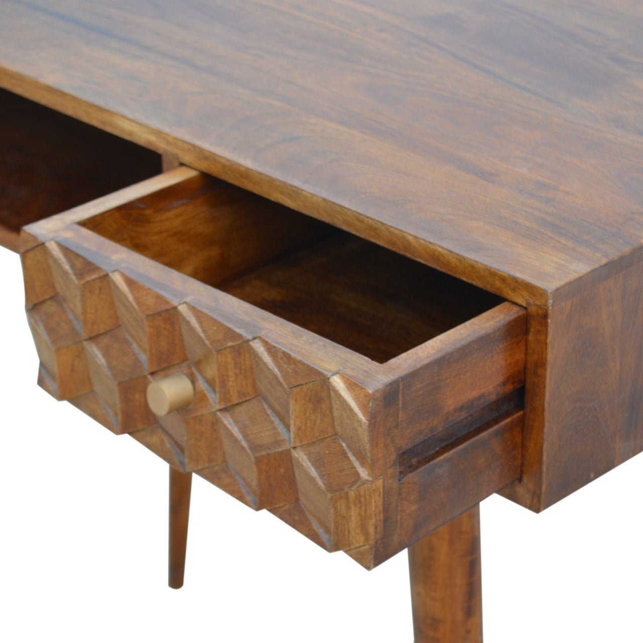 Chestnut Cube Carved Writing Desk | Hand-Carved
