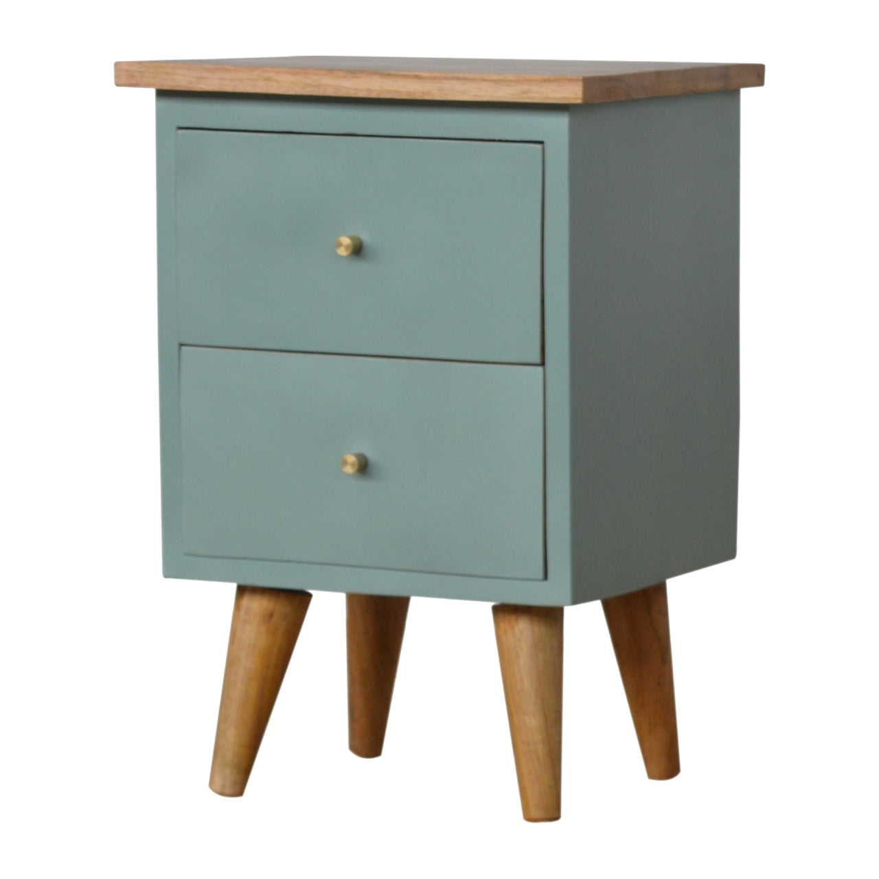 Green Hand Painted Bedside Table | Oak-Ish Solid Mango Wood
