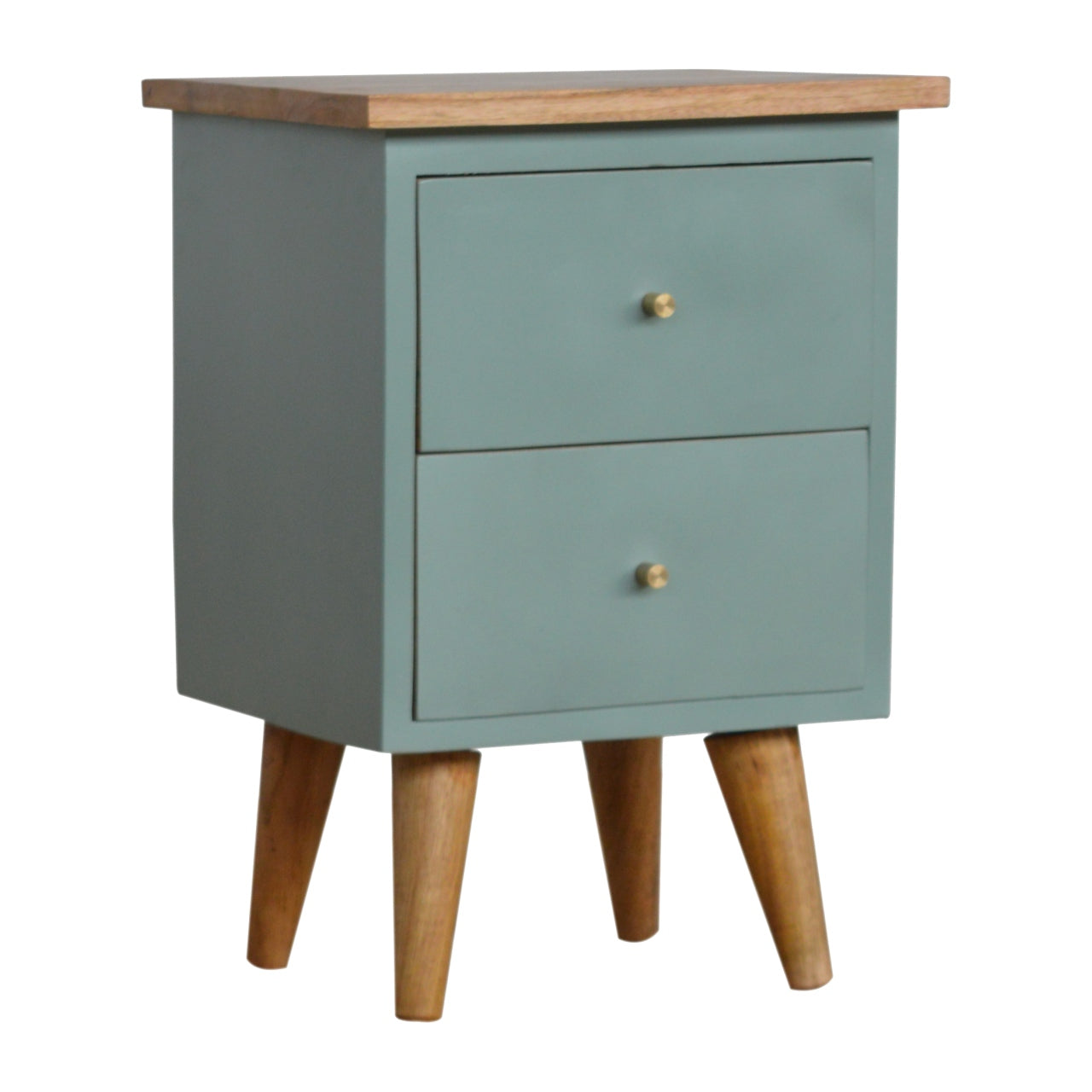 Green Hand Painted Bedside Table | Oak-Ish Solid Mango Wood