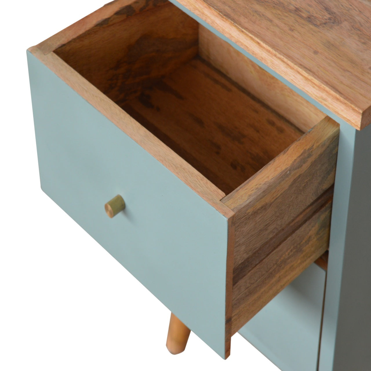 Green Hand Painted Bedside Table | Oak-Ish Solid Mango Wood