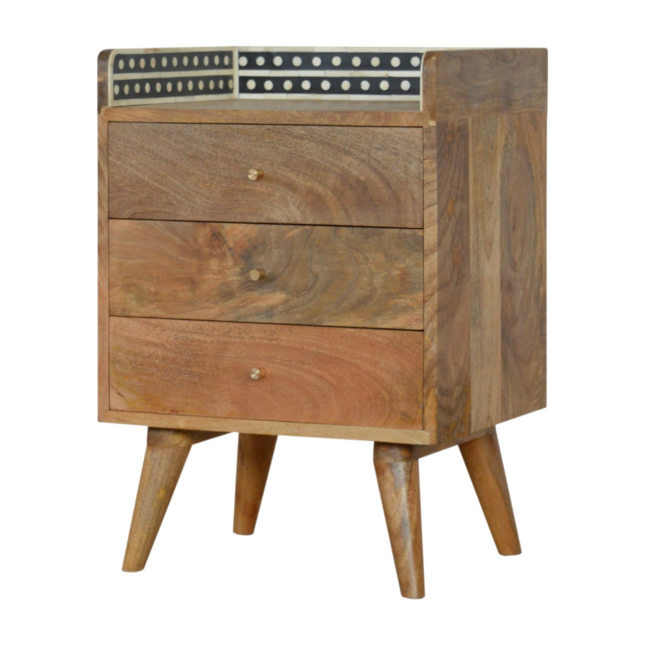 Bone Inlay Gallery Back Bedside Table | Oak Mango Wood