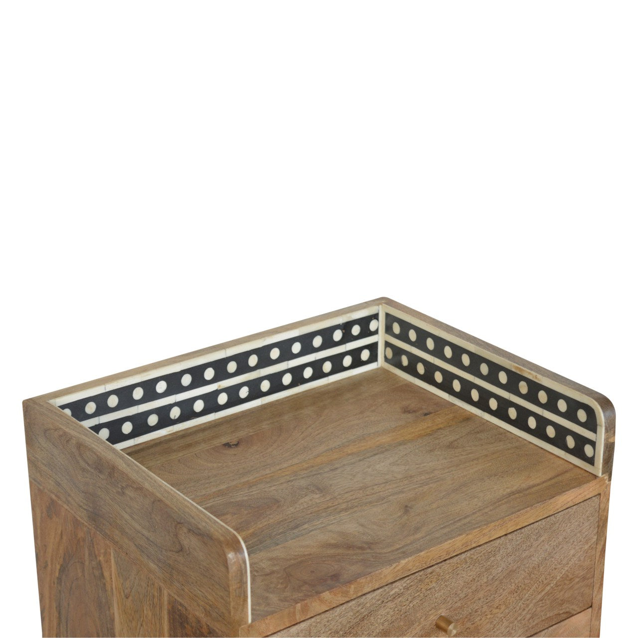 Bone Inlay Gallery Back Bedside Table | Oak Mango Wood