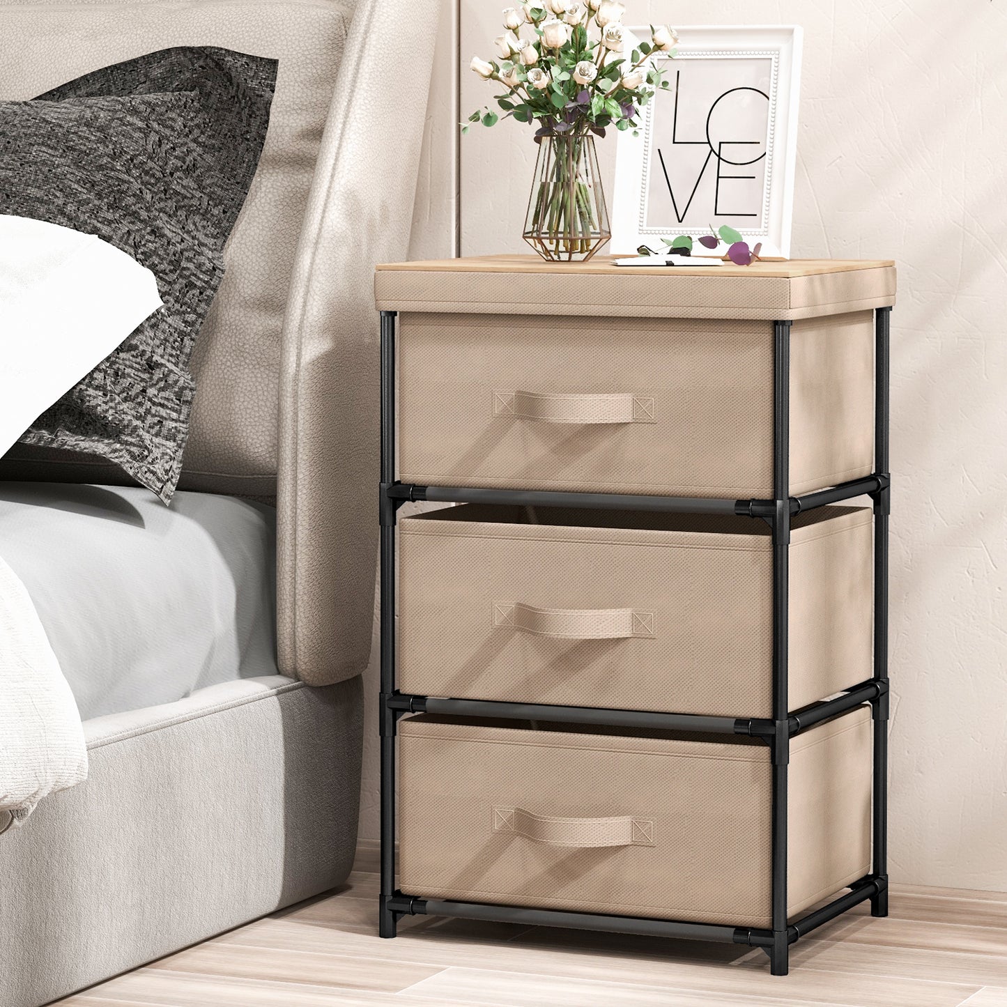 Fabric Storage Organizer Tower Unit with Removable Lid-Black