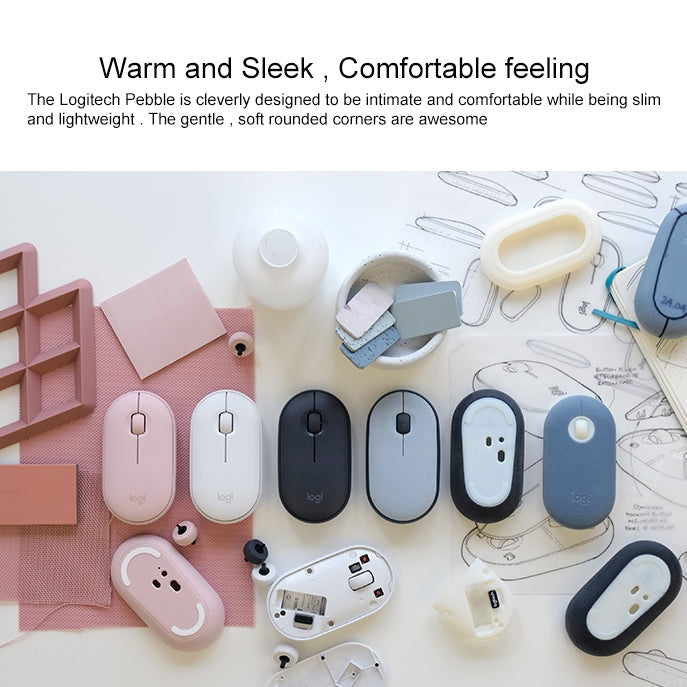 Logitech Pebble Cobblestone Shape Thin 3-keys 1000DPI Mute Wireless Bluetooth Optical Mouse, Wireless Range: 10m (Pink)